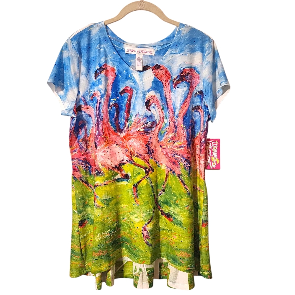 Leoma Lovegrove Flamingo Print Hi-Low Tunic Top | Size Medium
